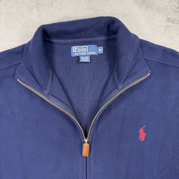Y2K Polo Ralph Lauren Full Zip Sweater Jacket Mens Navy Preppy Coastal Nautical - Picture 2 of 6